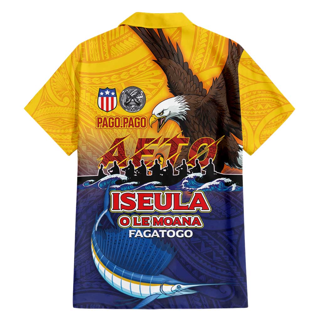 American Samoa Fautasi Family Matching Short Sleeve Bodycon Dress and Hawaiian Shirt Bald Eage and Sailfish with Kakau Motifs LT03 - Polynesian Pride