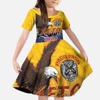 American Samoa Fautasi Family Matching Summer Maxi Dress and Hawaiian Shirt Bald Eage and Sailfish with Kakau Motifs LT03 Daughter's Dress Yellow - Polynesian Pride