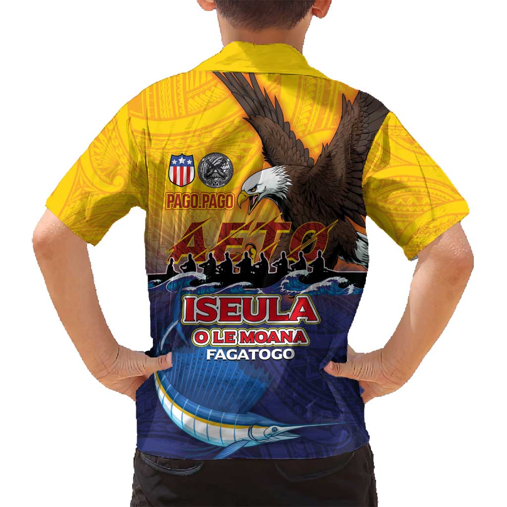 American Samoa Fautasi Family Matching Tank Maxi Dress and Hawaiian Shirt Bald Eage and Sailfish with Kakau Motifs LT03 - Polynesian Pride