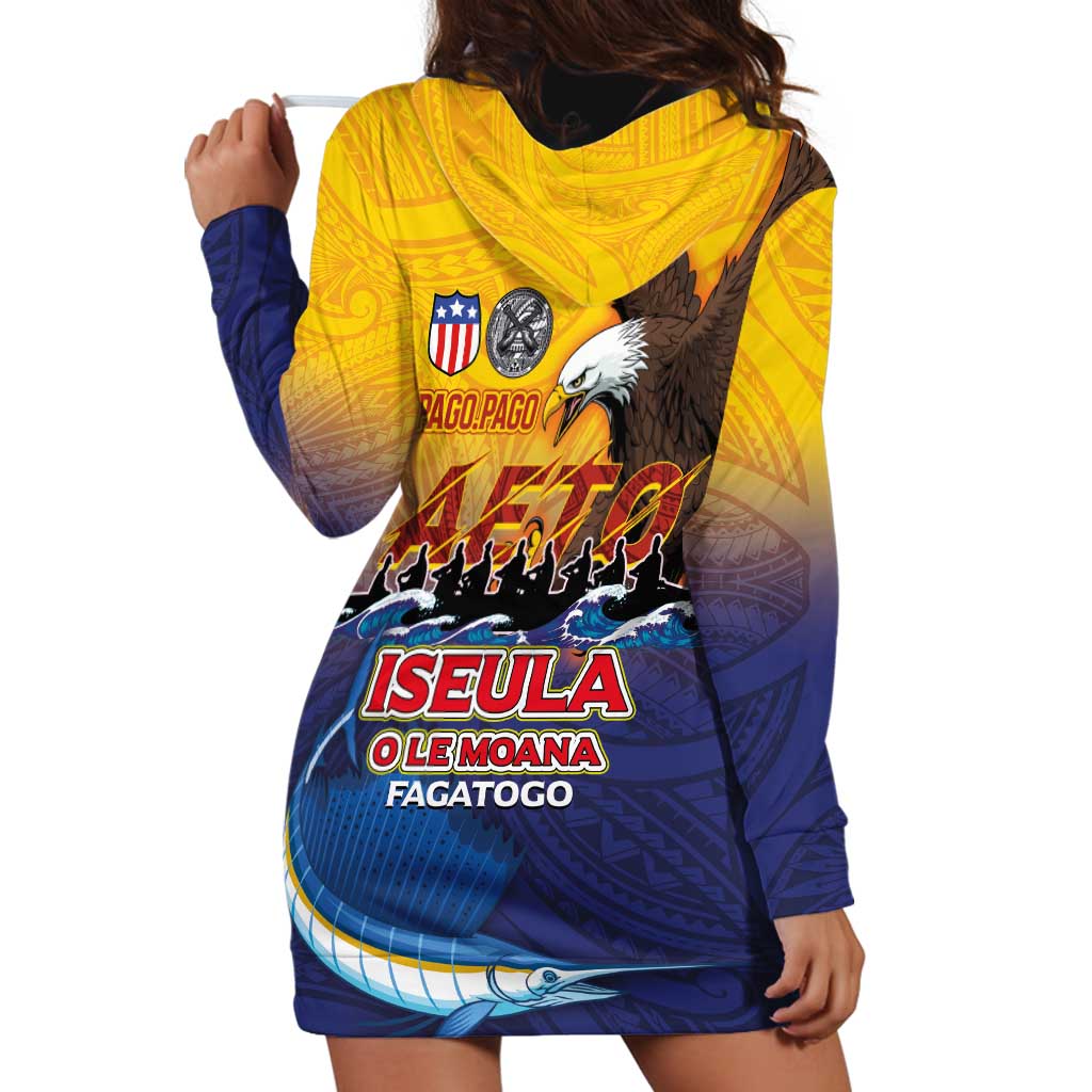 American Samoa Fautasi Hoodie Dress Bald Eage and Sailfish with Kakau Motifs LT03 - Polynesian Pride
