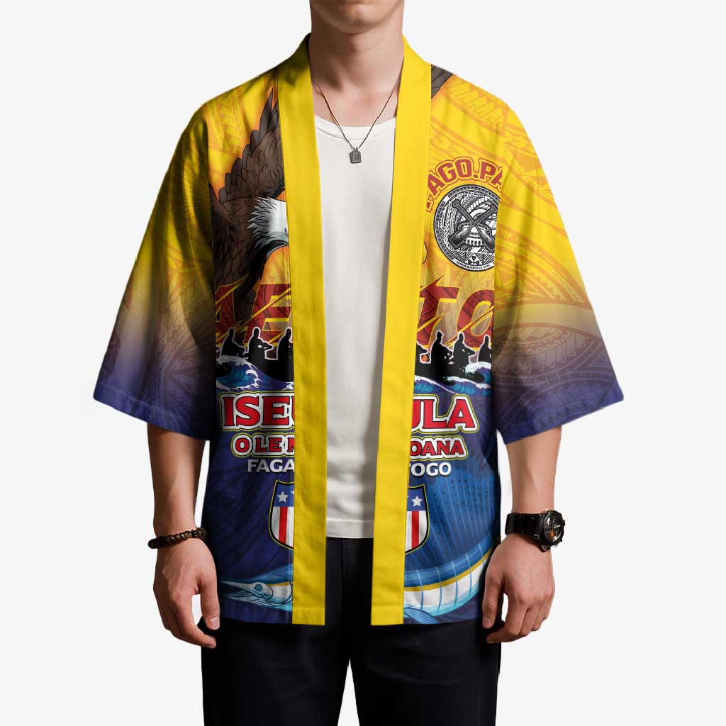 American Samoa Fautasi Kimono Bald Eage and Sailfish with Kakau Motifs - Polynesian Pride