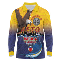American Samoa Fautasi Long Sleeve Polo Shirt Bald Eage and Sailfish with Kakau Motifs LT03 Yellow - Polynesian Pride