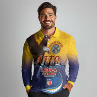 American Samoa Fautasi Long Sleeve Polo Shirt Bald Eage and Sailfish with Kakau Motifs LT03 - Polynesian Pride