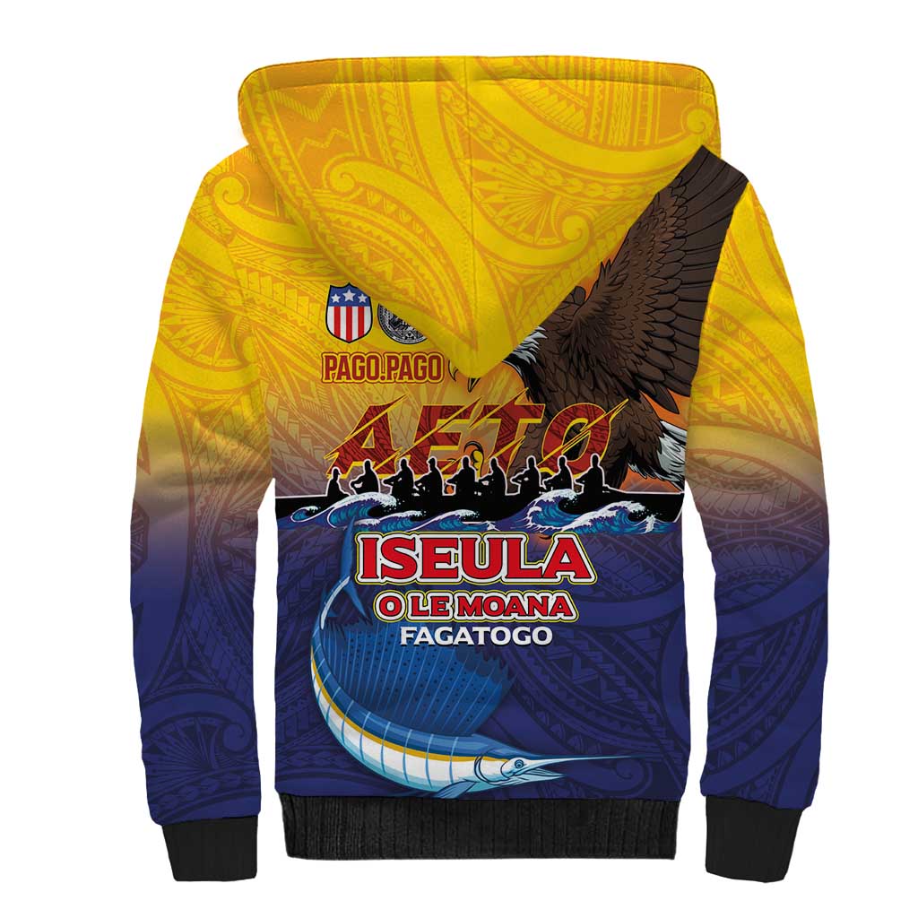 American Samoa Fautasi Sherpa Hoodie Bald Eage and Sailfish with Kakau Motifs LT03 - Polynesian Pride