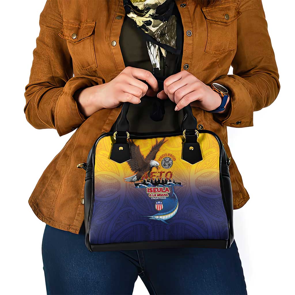 American Samoa Fautasi Shoulder Handbag Bald Eage and Sailfish with Kakau Motifs - Polynesian Pride
