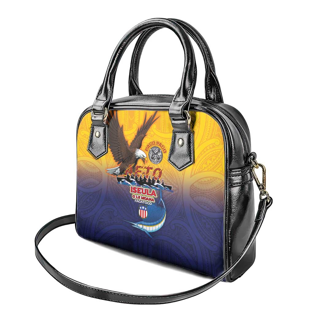 American Samoa Fautasi Shoulder Handbag Bald Eage and Sailfish with Kakau Motifs - Polynesian Pride