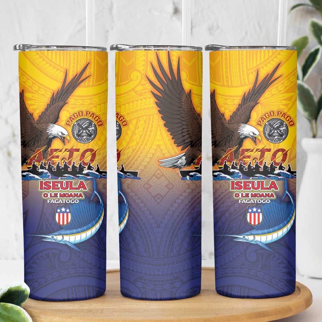 American Samoa Fautasi Skinny Tumbler Bald Eage and Sailfish with Kakau Motifs LT03 - Polynesian Pride