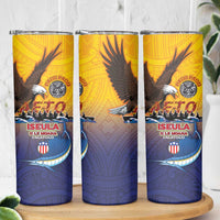 American Samoa Fautasi Skinny Tumbler Bald Eage and Sailfish with Kakau Motifs LT03 - Polynesian Pride