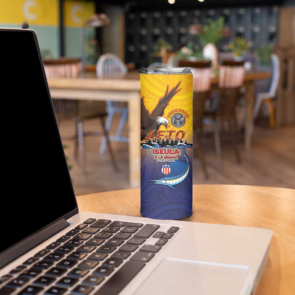 American Samoa Fautasi Skinny Tumbler Bald Eage and Sailfish with Kakau Motifs LT03 - Polynesian Pride