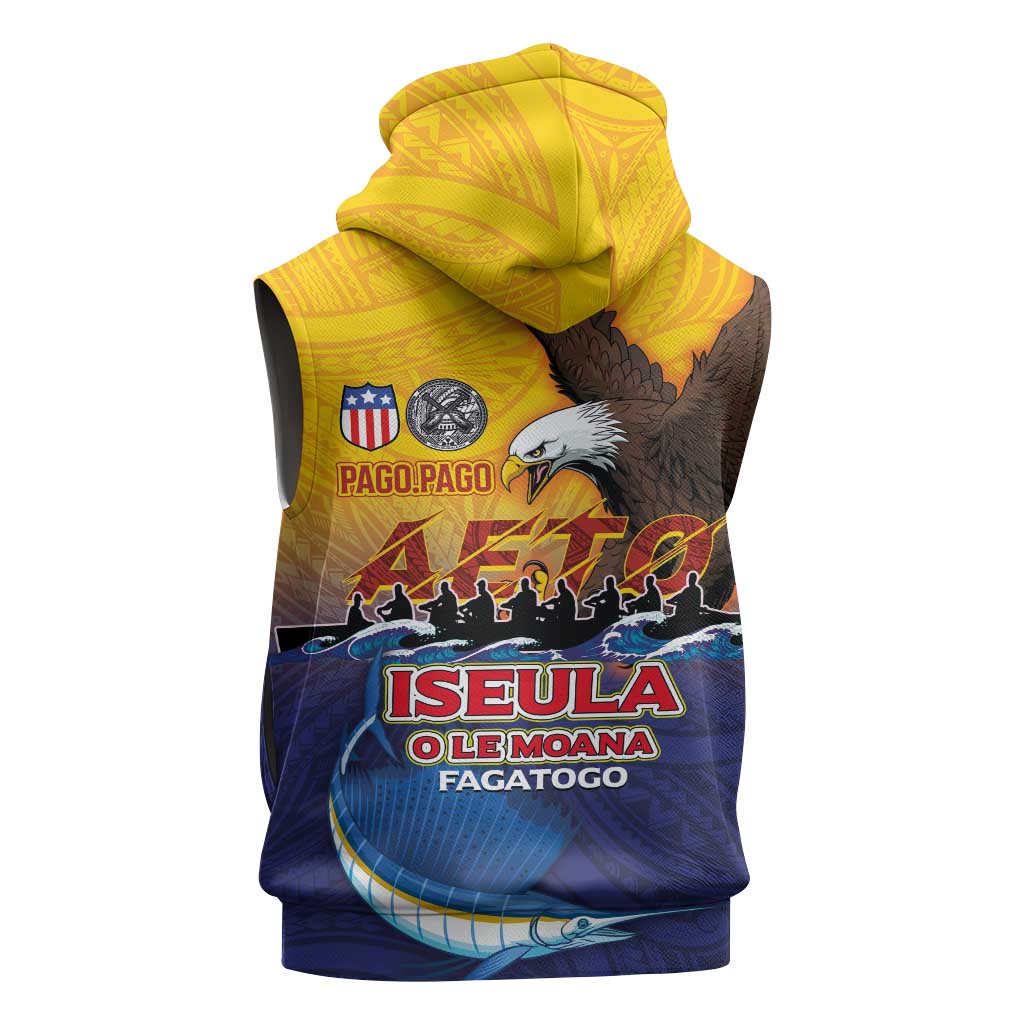 American Samoa Fautasi Sleeveless Zip Hoodie Bald Eage and Sailfish with Kakau Motifs LT03 - Polynesian Pride