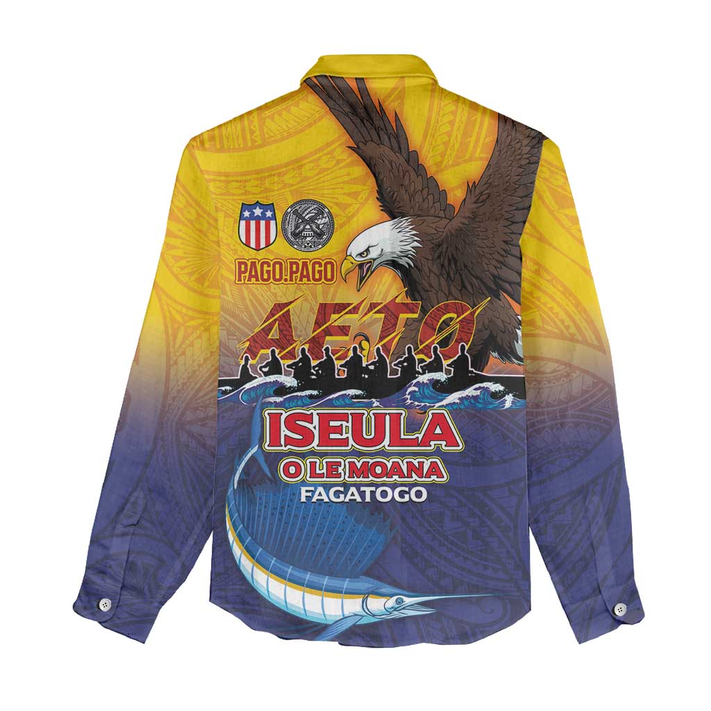 American Samoa Fautasi Women Casual Shirt Bald Eage and Sailfish with Kakau Motifs LT03 - Polynesian Pride