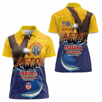 American Samoa Fautasi Women Polo Shirt Bald Eage and Sailfish with Kakau Motifs - Polynesian Pride