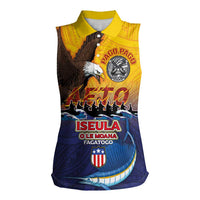American Samoa Fautasi Women Sleeveless Polo Shirt Bald Eage and Sailfish with Kakau Motifs LT03 Female Yellow - Polynesian Pride