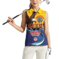 American Samoa Fautasi Women Sleeveless Polo Shirt Bald Eage and Sailfish with Kakau Motifs LT03 - Polynesian Pride
