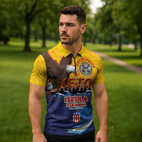 American Samoa Fautasi Zipper Polo Shirt Bald Eage and Sailfish with Kakau Motifs LT03 - Polynesian Pride