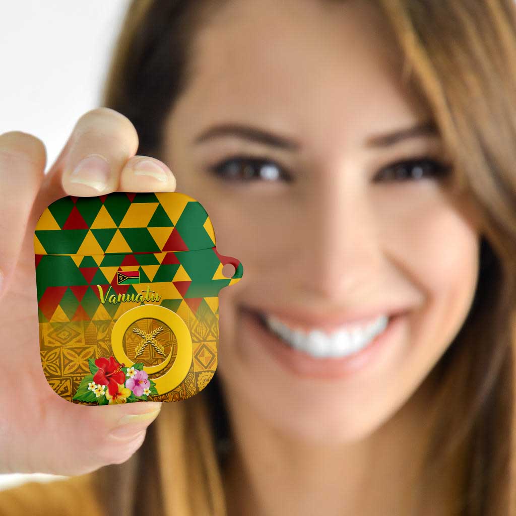 Melanesian Vanuatu AirPods Case With Tapa Tribal Pattern and Triangle Geometric Tricolor - Polynesian Pride