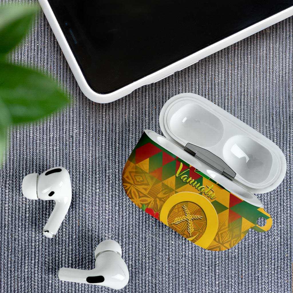 Melanesian Vanuatu AirPods Case With Tapa Tribal Pattern and Triangle Geometric Tricolor - Polynesian Pride
