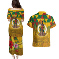 Melanesian Vanuatu Couples Matching Puletasi and Hawaiian Shirt With Tapa Tribal Pattern and Triangle Geometric Tricolor LT03 - Polynesian Pride