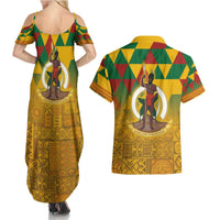 Melanesian Vanuatu Couples Matching Summer Maxi Dress and Hawaiian Shirt With Tapa Tribal Pattern and Triangle Geometric Tricolor LT03 - Polynesian Pride