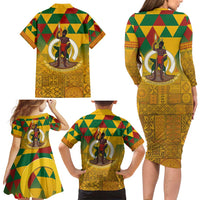 Melanesian Vanuatu Family Matching Long Sleeve Bodycon Dress and Hawaiian Shirt With Tapa Tribal Pattern and Triangle Geometric Tricolor LT03 - Polynesian Pride
