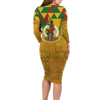 Melanesian Vanuatu Family Matching Long Sleeve Bodycon Dress and Hawaiian Shirt With Tapa Tribal Pattern and Triangle Geometric Tricolor LT03 - Polynesian Pride