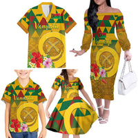 Melanesian Vanuatu Family Matching Off The Shoulder Long Sleeve Dress and Hawaiian Shirt With Tapa Tribal Pattern and Triangle Geometric Tricolor LT03 - Polynesian Pride