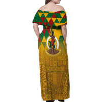 Melanesian Vanuatu Family Matching Off Shoulder Maxi Dress and Hawaiian Shirt With Tapa Tribal Pattern and Triangle Geometric Tricolor LT03 - Polynesian Pride