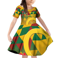 Melanesian Vanuatu Family Matching Off Shoulder Short Dress and Hawaiian Shirt With Tapa Tribal Pattern and Triangle Geometric Tricolor LT03 Daughter's Dress Yellow - Polynesian Pride