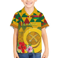 Melanesian Vanuatu Family Matching Short Sleeve Bodycon Dress and Hawaiian Shirt With Tapa Tribal Pattern and Triangle Geometric Tricolor LT03 Son's Shirt Yellow - Polynesian Pride