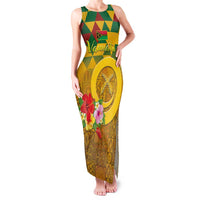 Melanesian Vanuatu Family Matching Tank Maxi Dress and Hawaiian Shirt With Tapa Tribal Pattern and Triangle Geometric Tricolor LT03 Mom's Dress Yellow - Polynesian Pride