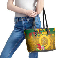 Melanesian Vanuatu Leather Tote Bag With Tapa Tribal Pattern and Triangle Geometric Tricolor - Polynesian Pride