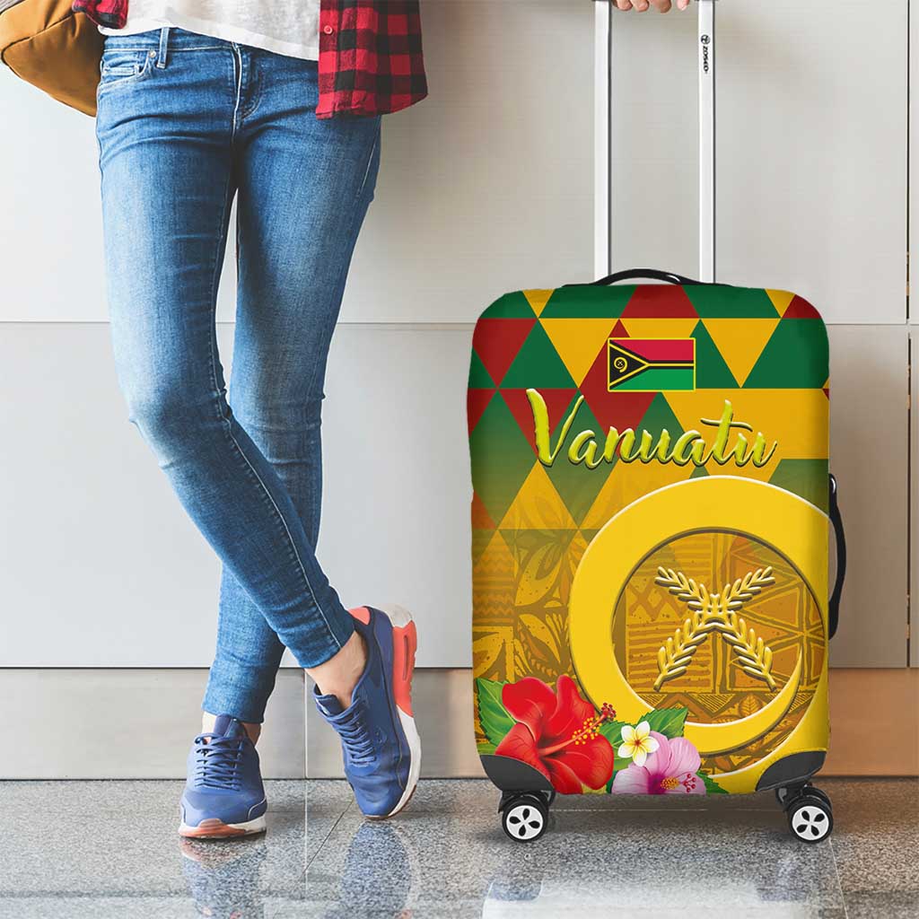 Melanesian Vanuatu Luggage Cover With Tapa Tribal Pattern and Triangle Geometric Tricolor - Polynesian Pride