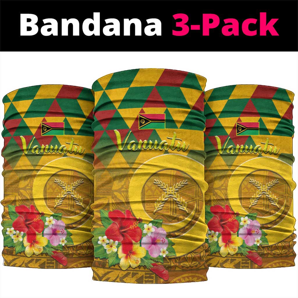 Melanesian Vanuatu Neck Gaiter With Tapa Tribal Pattern and Triangle Geometric Tricolor - Polynesian Pride