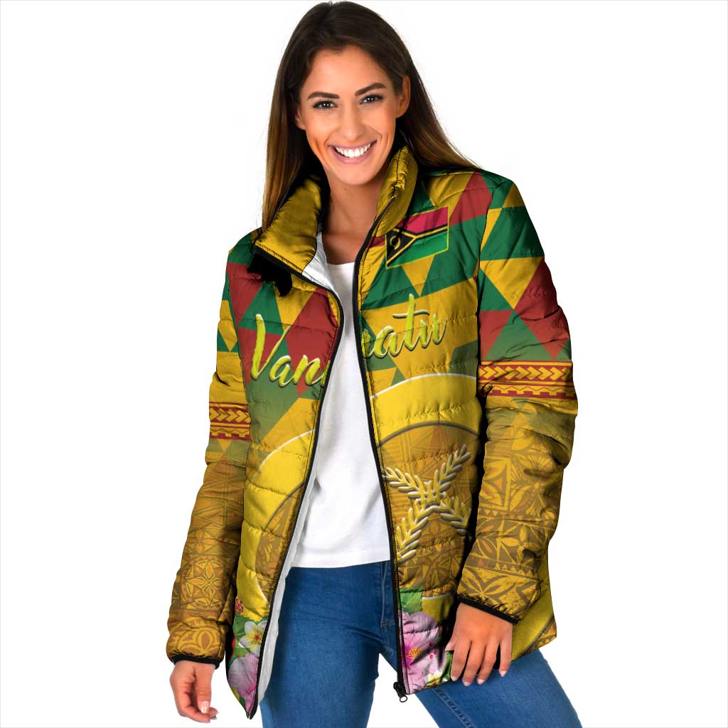 Melanesian Vanuatu Padded Jacket With Tapa Tribal Pattern and Triangle Geometric Tricolor - Polynesian Pride