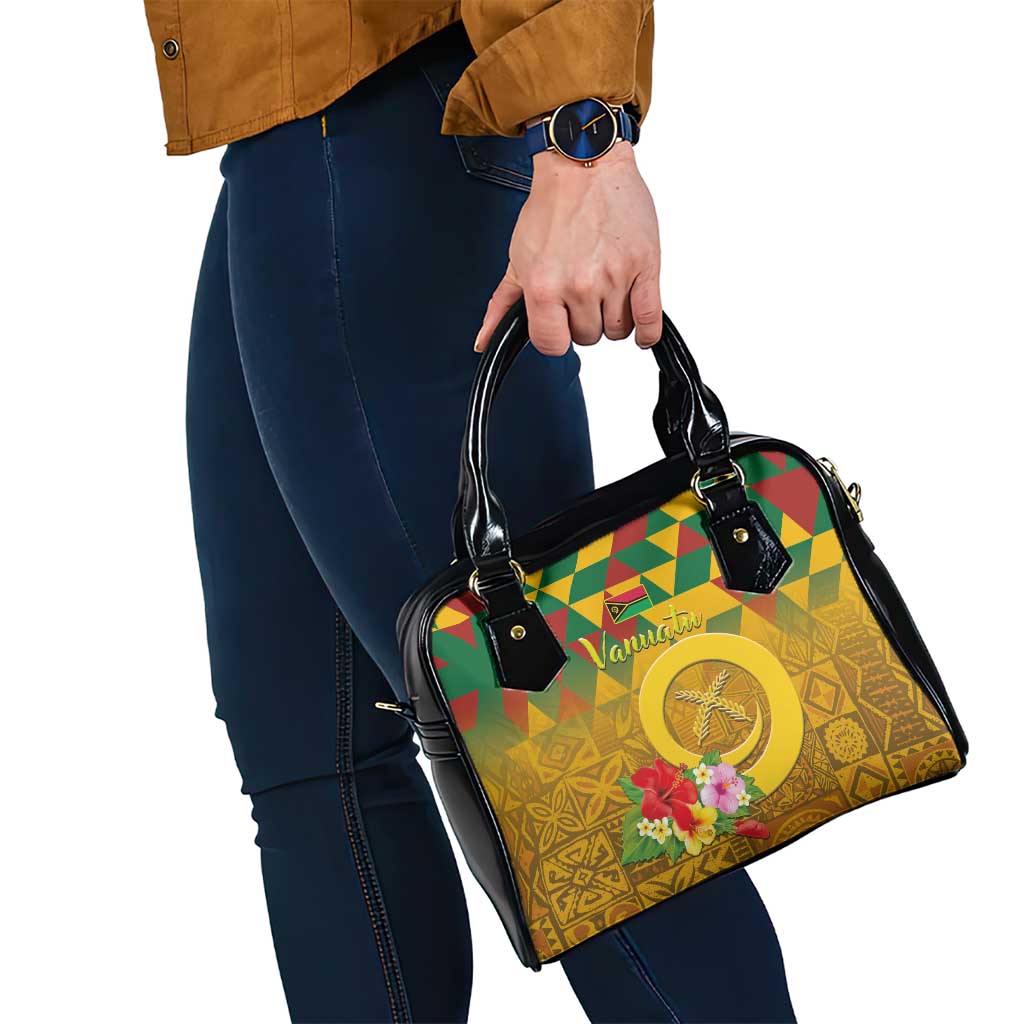 Melanesian Vanuatu Shoulder Handbag With Tapa Tribal Pattern and Triangle Geometric Tricolor - Polynesian Pride