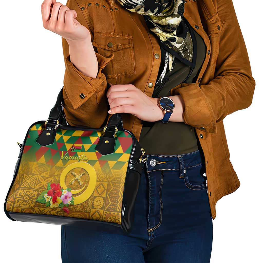Melanesian Vanuatu Shoulder Handbag With Tapa Tribal Pattern and Triangle Geometric Tricolor - Polynesian Pride