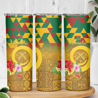Melanesian Vanuatu Skinny Tumbler With Tapa Tribal Pattern and Triangle Geometric Tricolor LT03 - Polynesian Pride