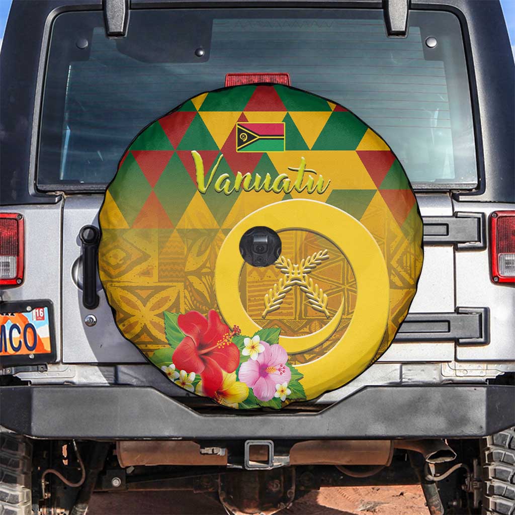 Melanesian Vanuatu Spare Tire Cover With Tapa Tribal Pattern and Triangle Geometric Tricolor - Polynesian Pride