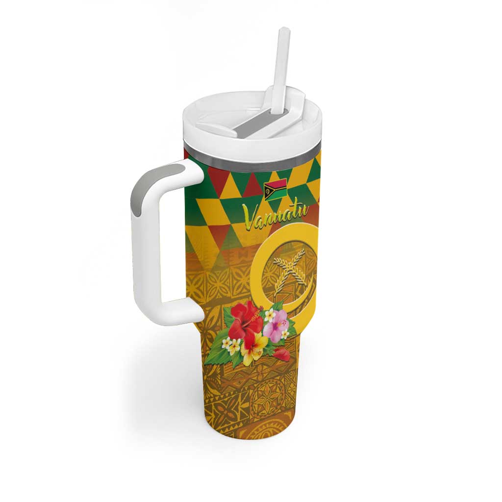 Melanesian Vanuatu Tumbler With Handle With Tapa Tribal Pattern and Triangle Geometric Tricolor - Polynesian Pride