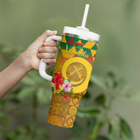 Melanesian Vanuatu Tumbler With Handle With Tapa Tribal Pattern and Triangle Geometric Tricolor - Polynesian Pride