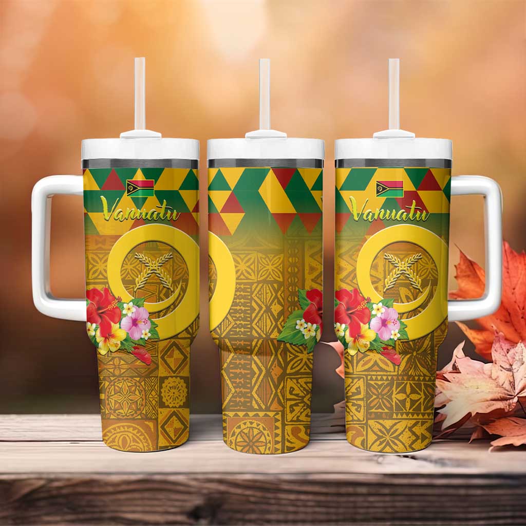 Melanesian Vanuatu Tumbler With Handle With Tapa Tribal Pattern and Triangle Geometric Tricolor - Polynesian Pride
