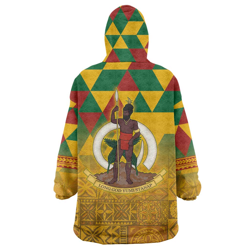 Melanesian Vanuatu Wearable Blanket Hoodie With Tapa Tribal Pattern and Triangle Geometric Tricolor - Polynesian Pride
