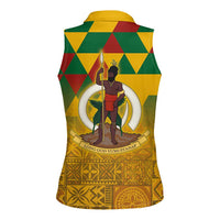 Melanesian Vanuatu Women Sleeveless Polo Shirt With Tapa Tribal Pattern and Triangle Geometric Tricolor LT03 - Polynesian Pride