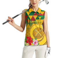 Melanesian Vanuatu Women Sleeveless Polo Shirt With Tapa Tribal Pattern and Triangle Geometric Tricolor LT03 - Polynesian Pride