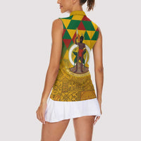Melanesian Vanuatu Women Sleeveless Polo Shirt With Tapa Tribal Pattern and Triangle Geometric Tricolor LT03 - Polynesian Pride