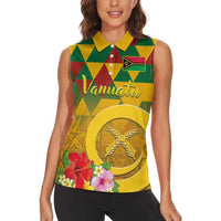 Melanesian Vanuatu Women Sleeveless Polo Shirt With Tapa Tribal Pattern and Triangle Geometric Tricolor LT03 - Polynesian Pride