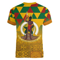 Melanesian Vanuatu Women V-Neck T-Shirt With Tapa Tribal Pattern and Triangle Geometric Tricolor LT03 - Polynesian Pride