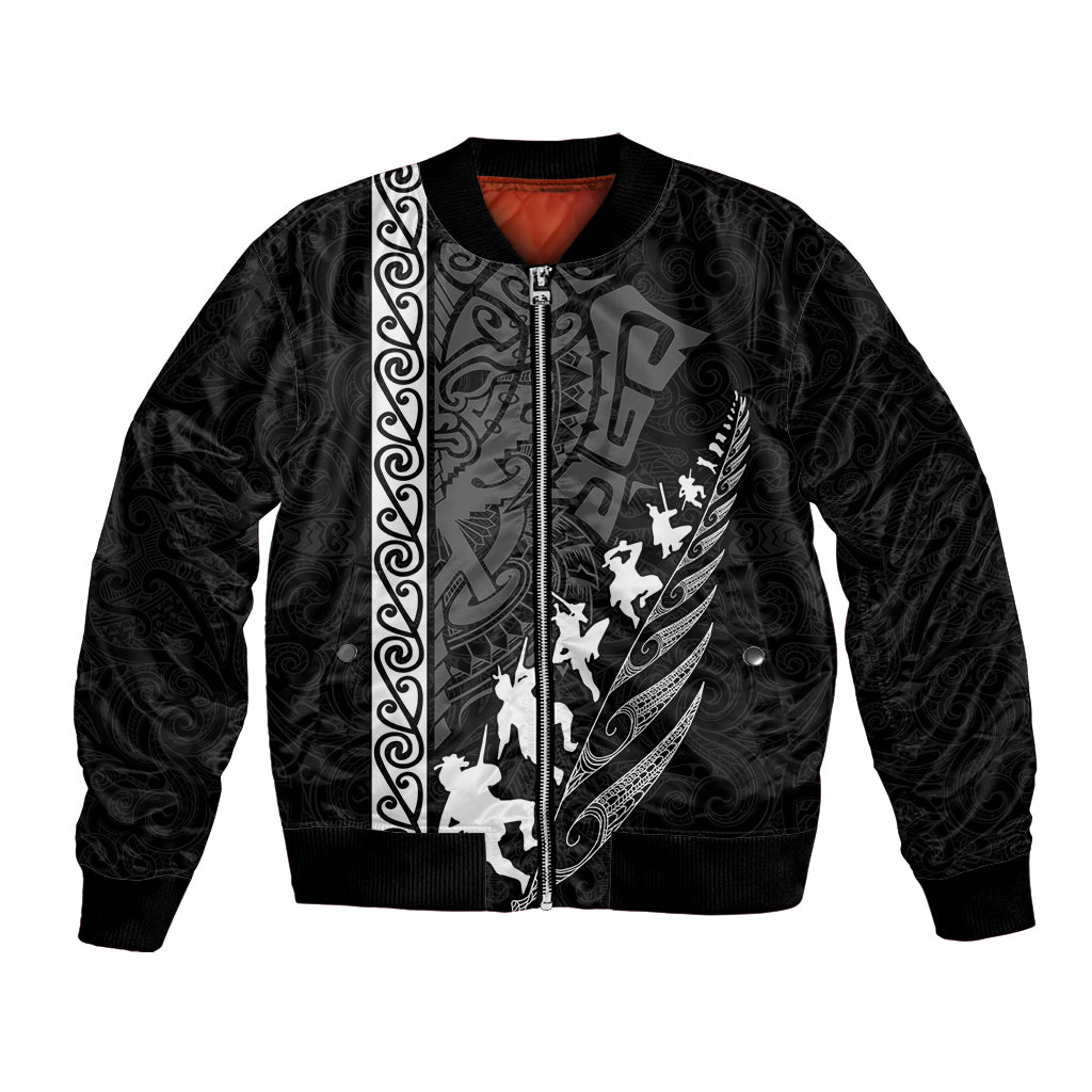 New Zealand Rugby Bomber Jacket Haka Dance Tribal God Mask Maori Pattern LT03 Unisex Black - Polynesian Pride