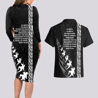 New Zealand Rugby Couples Matching Long Sleeve Bodycon Dress and Hawaiian Shirt Haka Dance Tribal God Mask Maori Pattern LT03 - Polynesian Pride