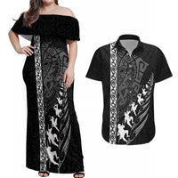 New Zealand Rugby Couples Matching Off Shoulder Maxi Dress and Hawaiian Shirt Haka Dance Tribal God Mask Maori Pattern LT03 Black - Polynesian Pride